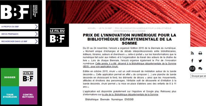 L’application Anuki produite par la Bibliothèque départementale de la Somme reçoit un Prix de l’innovation numérique
